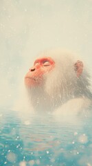 Snow monkey relaxing in hot spring japan wildlife winter landscape close up serenity