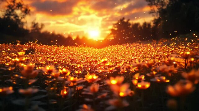 beautiful view of sparkling yellow flower gardens in the afternoon footage