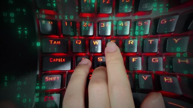 Green matrix raining binary code ascii strings of 0 and 1, hacker typing on keyboard cyberspace, cyber attack hacking, computer protection, safety, privacy, internet security. Alpha, 4K UHD