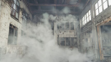 Thick Toxic Fog Swirling Through Abandoned Industrial Space