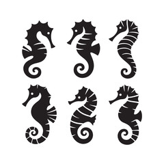 Majestic Seahorse silhouette with intricate curves - Seahorse illustration - Minimalist Seahorse vector - Marine silhouette
