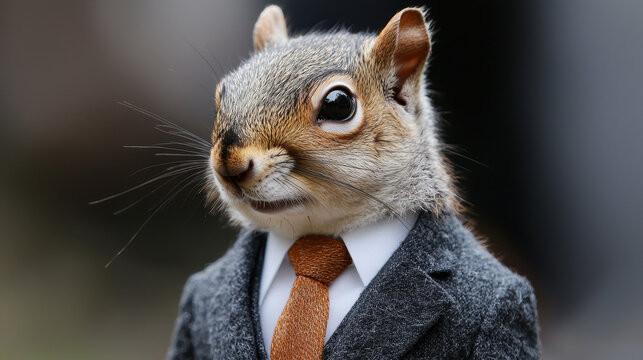 Squirrel in business suit projects seriousness as it gazes like a CEO during daytime
