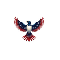 Obraz premium A striking illustration of a bird standing tall with its wings spread wide, adorned with the stars and stripes of the United States flag. 