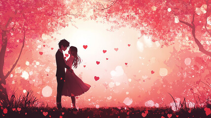 Romantic Couple in a Dreamy Sunset Scene