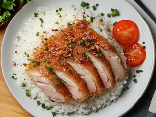 Grilled Duck Over White Rice Culinary Delight Food Presentation Kitchen Top View Gourmet Experience