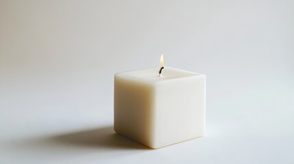 Сube shaped candle isolated on white background. Decorative object for home decor and aromatherapy