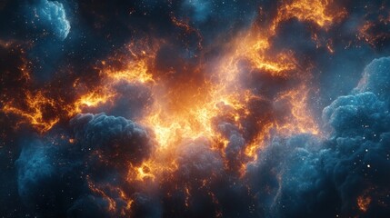 Fototapeta premium Vivid cosmic explosion with fiery orange and blue hues illuminating a starry background