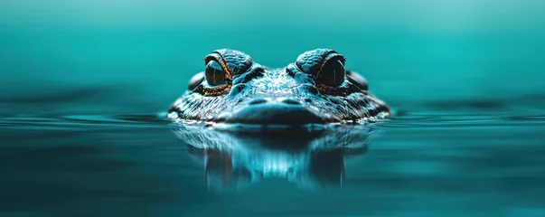Gardinen Tranquil crocodile floating in still water wildlife safari nature photography serene environment close-up perspective © Kookkii