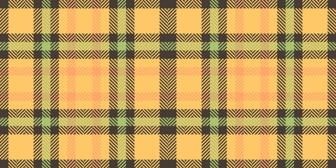 Autumn check seamless texture, asymmetric vector tartan textile. Red fabric pattern background plaid in amber and dark colors.