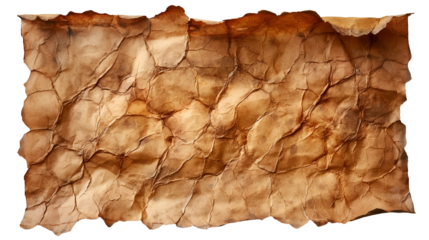 Crumpled Brown Paper Vintage Texture, Rustic Grunge Design for Old-Style Themes, isolated on transparent background.