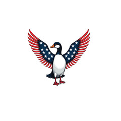 Fototapeta premium A striking illustration of a bird standing tall with its wings spread wide, adorned with the stars and stripes of the United States flag.