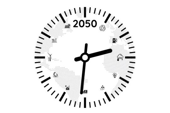 uciekający czas sygnalizujący konieczność przeprowadzenia zmian klimatycznych do roku 2050