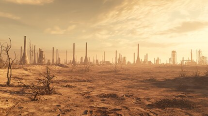 Barren Industrial Landscape under Dramatic Sky at Dusk