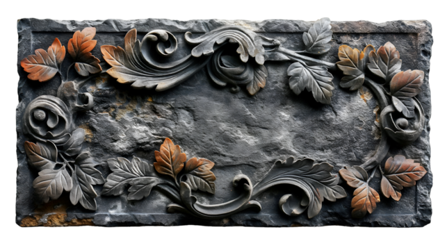 Stone Carving Rustic Floral Design, Antique Ornament for Craft and Art Themes, isolated on transparent background. - Powered by Adobe