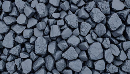 Close-up of black gravel stones, symbolizing construction materials, road paving, and landscaping for building projects or industrial use.