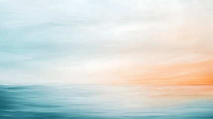 Obraz premium Minimalist abstract painting with soft gradients of blue and orange, evoking serene ocean view. gentle blend of colors creates calming atmosphere