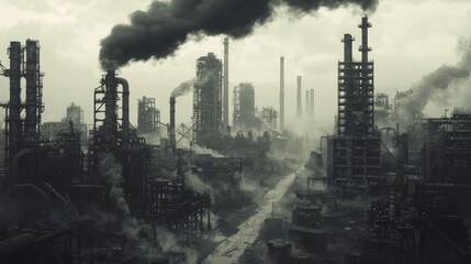 Obraz premium Lifeless Urban Area Dominated by Industrial Structures and Pollution