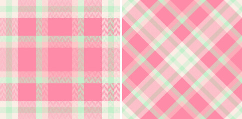 Check textile pattern of seamless background plaid with a texture tartan vector fabric. Set in spring colors for bed sheet designs in bedroom.