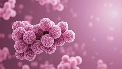 Grape like clusters of glowing Staphylococcus aureus bacteria