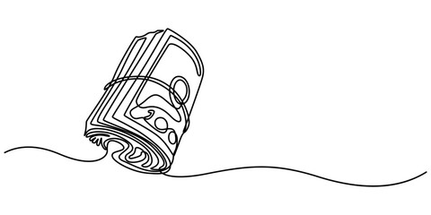 bundles of money, cash, banknotes, dollars, euro one line art, a stack of paper money, cash, banknotes, dollars, in one line. Continuous line drawing of dollars, Single continuous line drawing money. 
