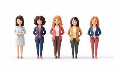 Obraz premium Five diverse businesswomen standing confidently in stylish outfits.