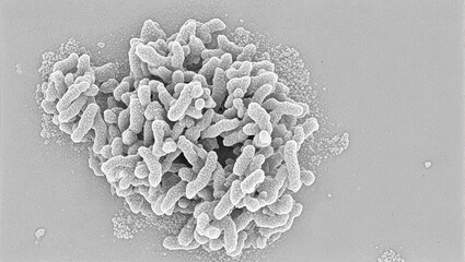 Microscopic view of Bacillus anthracis bacteria with visible rod like shape and spores in tight formations