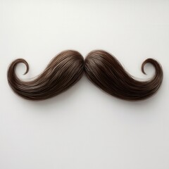 Elegant brown mustache made of hair on white background studio shot showcasing masculine style and vintage charm for design