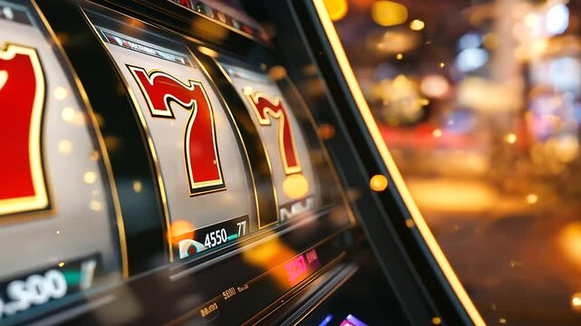A digital D artwork of a casino slot machine background featuring the iconic  symbols in bright gold, illuminated by dazzling lights and radiant bursts of color, with soft flar