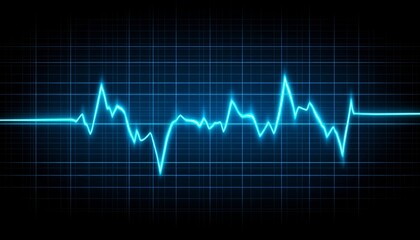 Cyan Heartbeat Line on Dark Blue Grid Background A Vivid Vector Illustration of Vital Signs