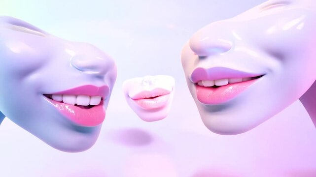 Surreal Floating Smiling Faces &ndash; Futuristic 3D Digital Art - vaporwave futuristic pastel colors 3d render