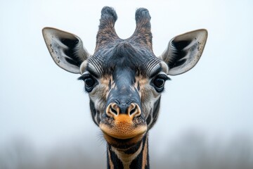 Captivating Portrait of a Reticulated Giraffe with Striking Markings and Gentle Eyes on a Soft Background