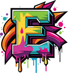 Bold Uppercase Letter E in Graffiti Street Art Style with Vibrant Spray-Painted Textures, Paint Drips, and Urban Aesthetic, Graffiti Letter E, Urban Art E, Spray Painted Typography E
