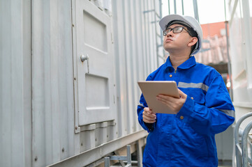 Engineer Overseeing Industrial Cooling System,Factory Technician Performing Machine Maintenance,Monitoring Machinery in Production Facility