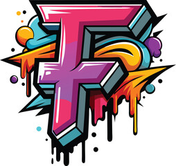 Bold Uppercase Letter F in Graffiti Street Art Style with Vibrant Spray-Painted Textures, Drips, and Urban Aesthetic, Graffiti Letter F, Urban Art F, Spray Painted Letter F



