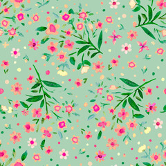 seamless watercolour meadow pattern, vivid colour flowers.