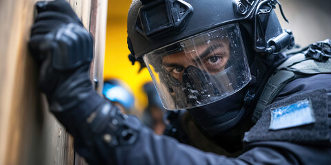 Naklejka premium Close-up of a Tactical Officer in Protective Gear