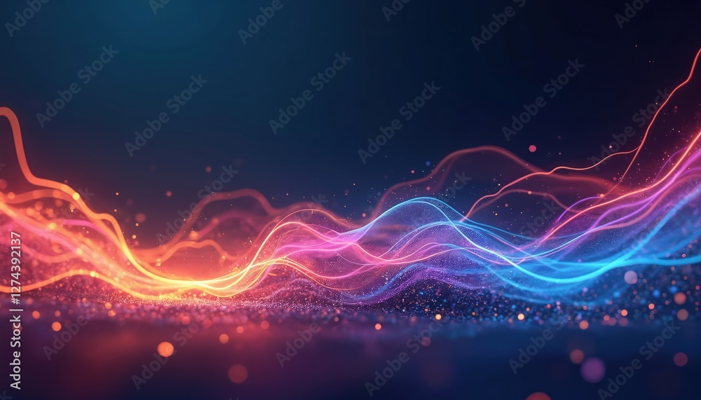 Aufkleber Illustration of energy flow background. Abstract wavy glowing lines create dynamic motion effect. Neon bright gradient colours design element for modern futuristic tech concept.