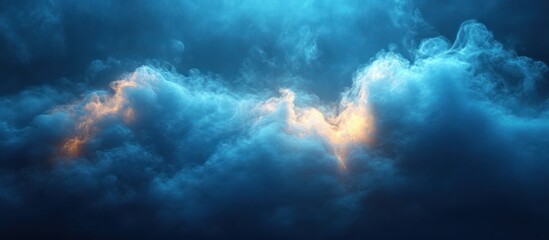 Dramatic blue sky with illuminated cloudscape.