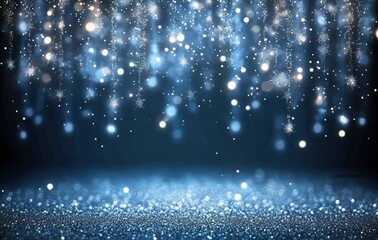 Obraz premium Magical shimmering blue background with sparkling lights and bokeh effect for festive celebrations and creative projects