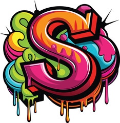 Bold Uppercase Letter S in Graffiti Street Art Style with Vibrant Spray-Painted Textures, Drips, and Urban Aesthetic, Graffiti Letter S, Urban Art S, Spray Painted Letter S



