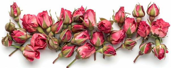 dried roses on white background.