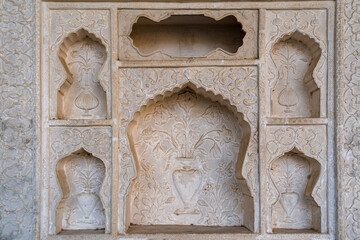India. Rajasthan. Jaipur. Amber fort. Detail of bas-relief decoration