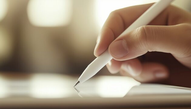 Closeup Of Businessman Using Stylus Pen To E-Sign On Digital Tablet For Electronic Signature And Document Management In Paperless Office.