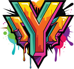 Bold Uppercase Letter Y in Graffiti Street Art Style with Vibrant Spray-Painted Textures, Drips, and Urban Aesthetic, Graffiti Letter Y, Urban Art Y, Spray Painted Letter Y



