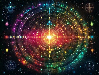 Cosmic portal: Vibrant concentric circles emanating from a central light source.