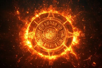 Obraz premium Fiery circular design with intricate patterns, emitting a warm, intense glow.