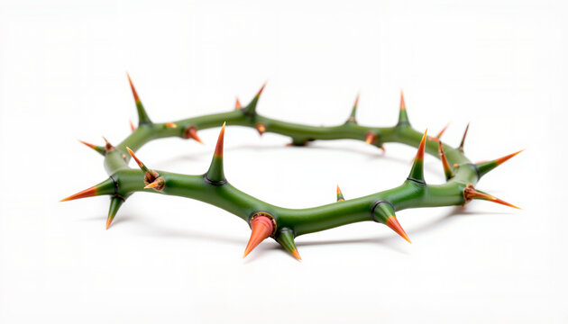 Crown of thorns with sharp spikes on white background, symbolism of suffering, Maundy Thursday - Powered by Adobe
