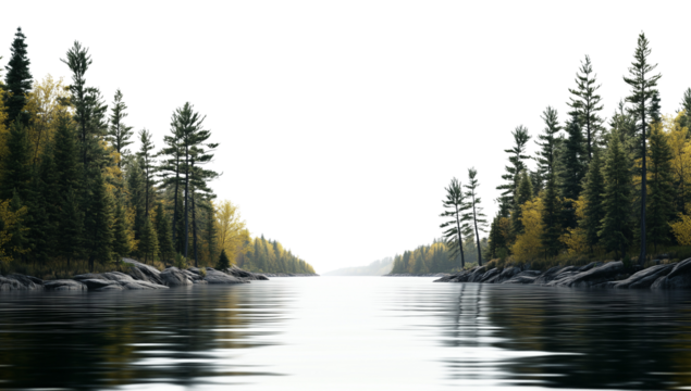  a green forest on the river bank isolated on a transparent background