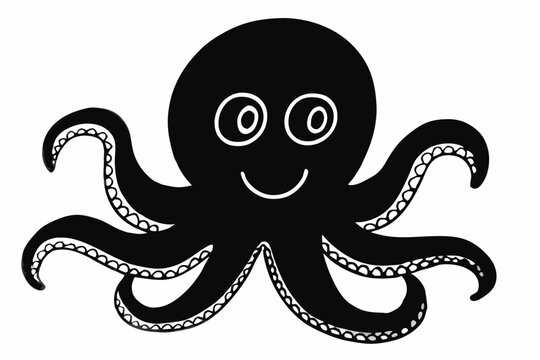 black octopus smiling on white background clip art preview