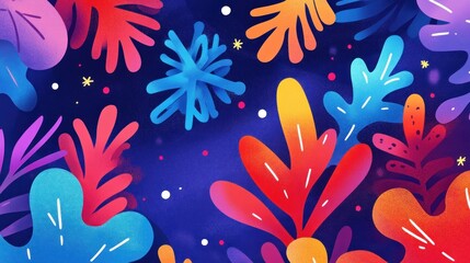 Abstract floral design with vibrant colors and organic shapes.